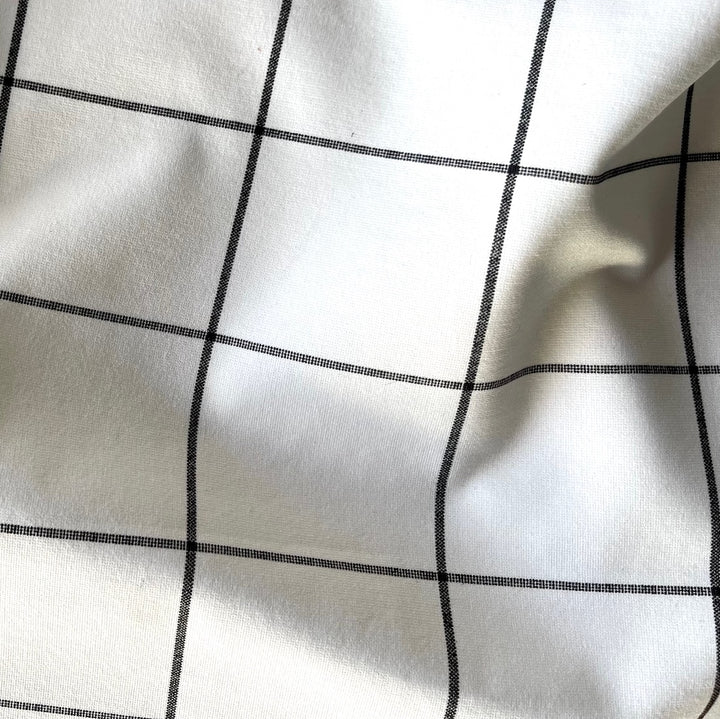 Coal on Snow Windowpane Plaid Rayon Viscose Blend Ponte Double-Knit (Made in Italy)