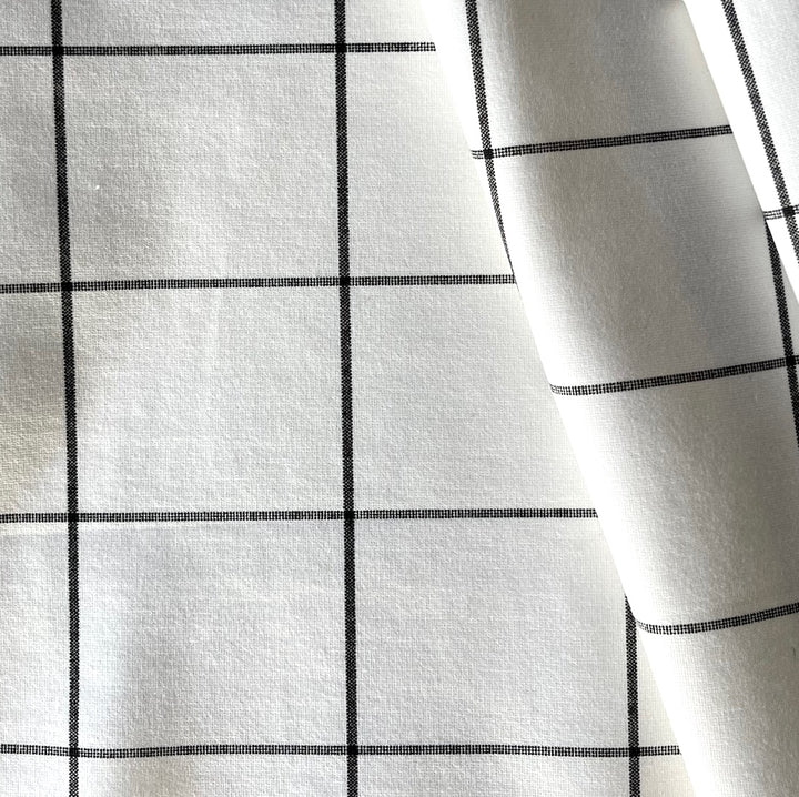 Coal on Snow Windowpane Plaid Rayon Viscose Blend Ponte Double-Knit (Made in Italy)