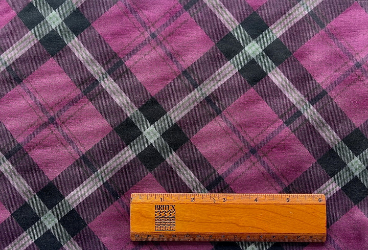 Boysenberry Diagonal Plaid Rayon Viscose Blend Ponte Double-Knit (Made in Italy)