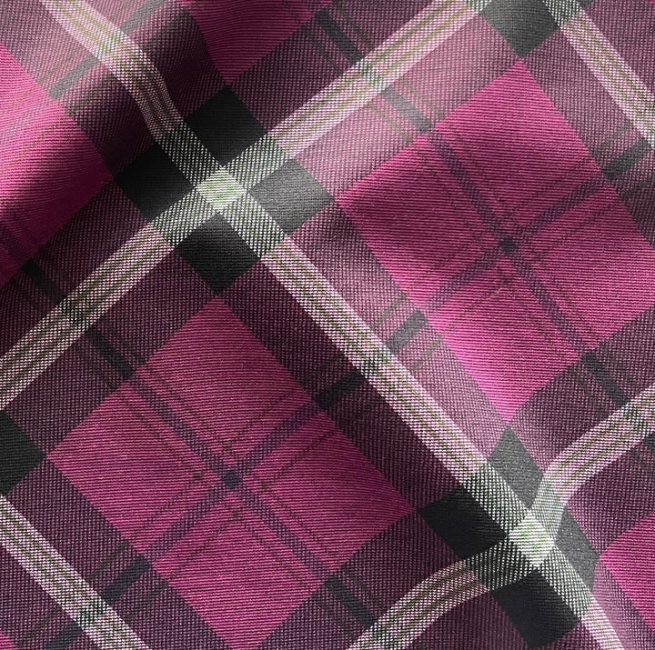 Boysenberry Diagonal Plaid Rayon Viscose Blend Ponte Double-Knit (Made in Italy)