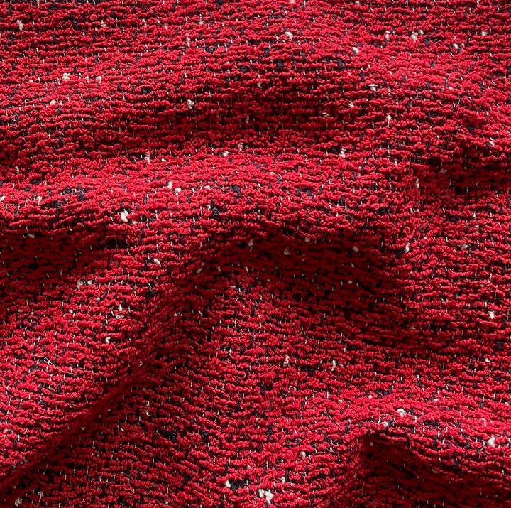 Couture Crimson & Black Cotton Blend Bouclé (Made in Italy)