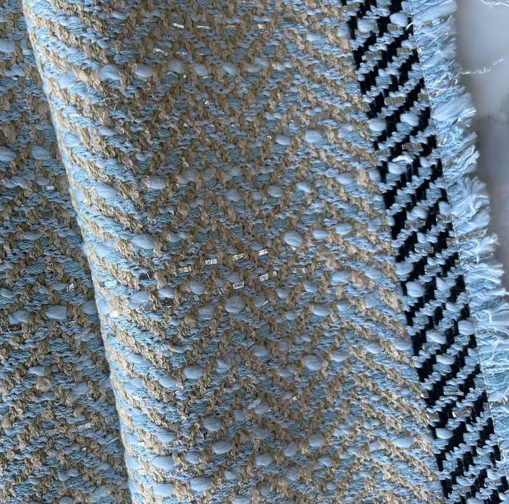 Mid-Weight Powder Blue, Camel & Silver Metallic Wool Blend Bouclé  (Made in Spain)