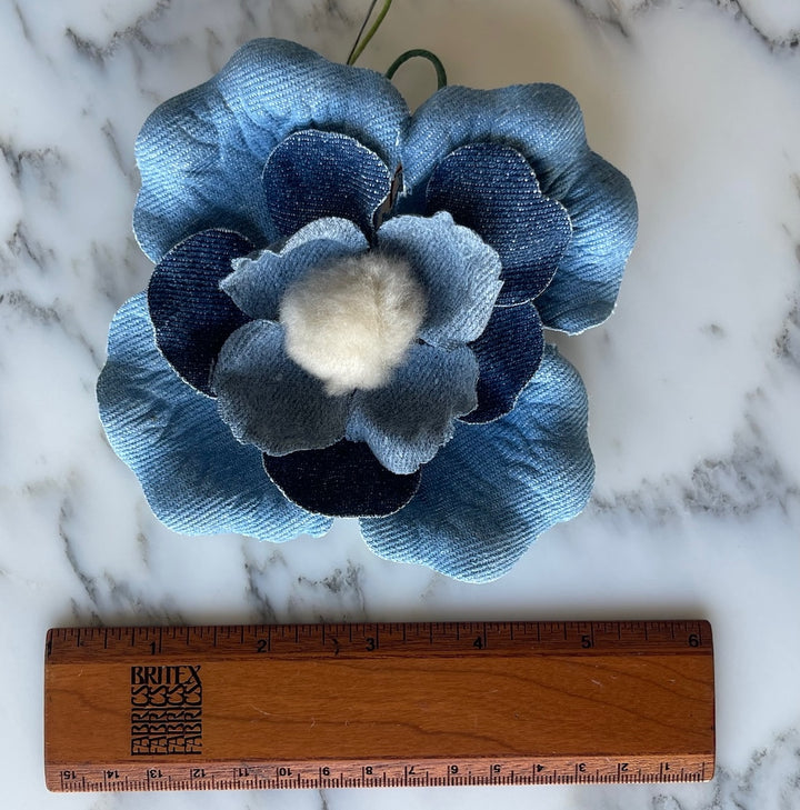 Washed Denim & Off-White Center Flower (Made in USA)