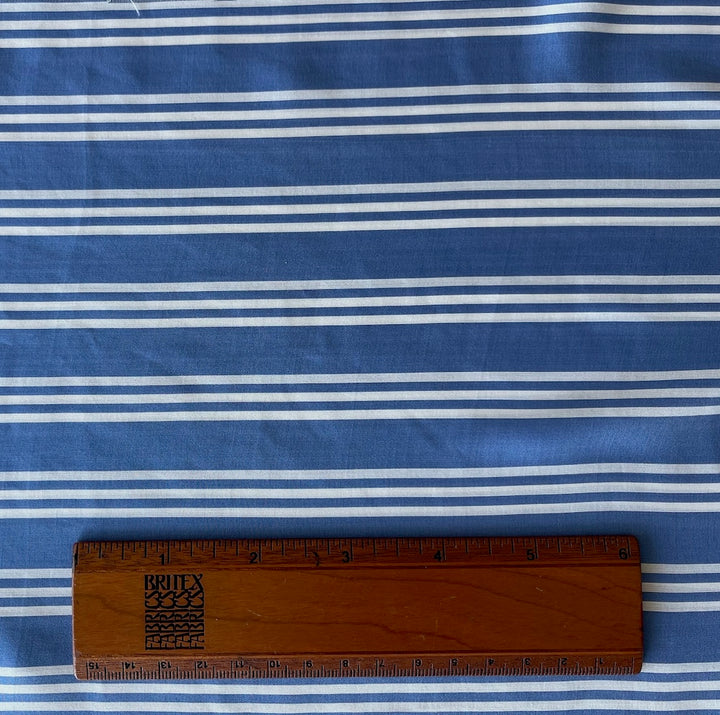 Striped Yale Blue & White Silk Crepe de Chine (Made in Italy)