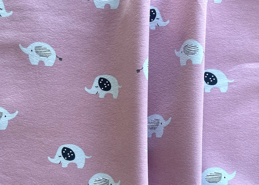 Lucky Elephants on Baby Pink Cotton Knit (Made in the Netherlands)