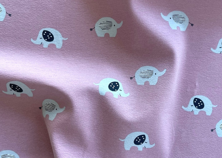 Lucky Elephants on Baby Pink Cotton Knit (Made in the Netherlands)