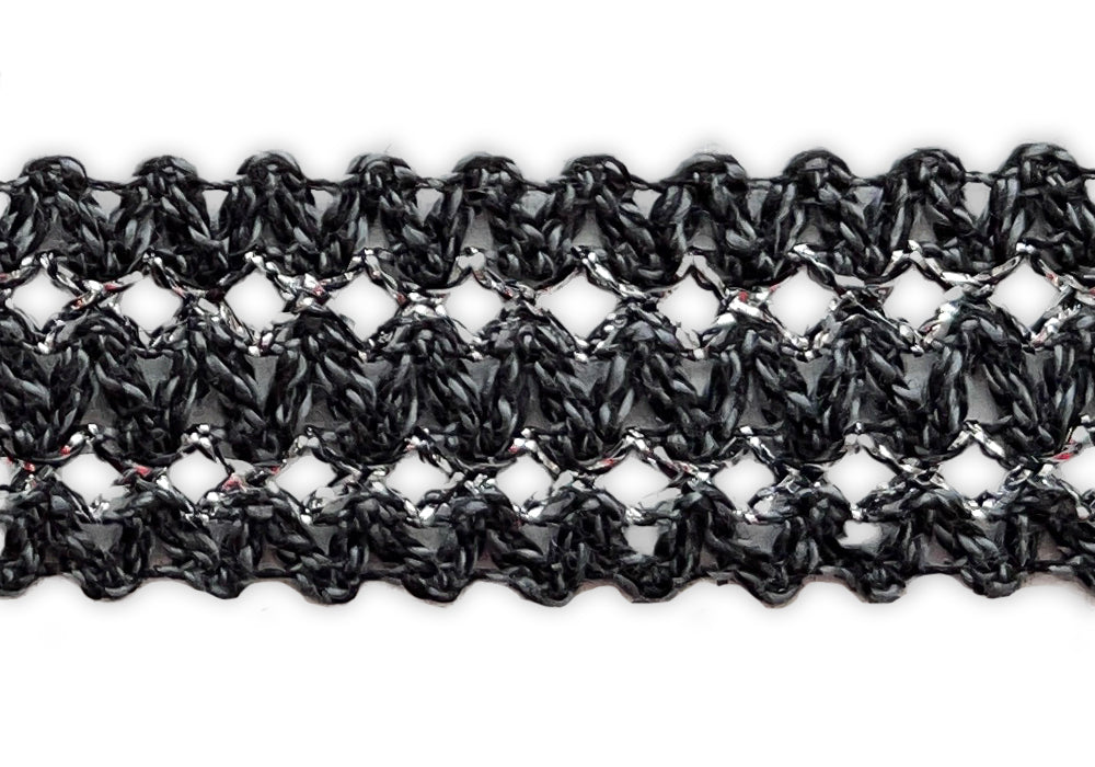 1" Silver & Charcoal Open-Weave Trim (Made in England)