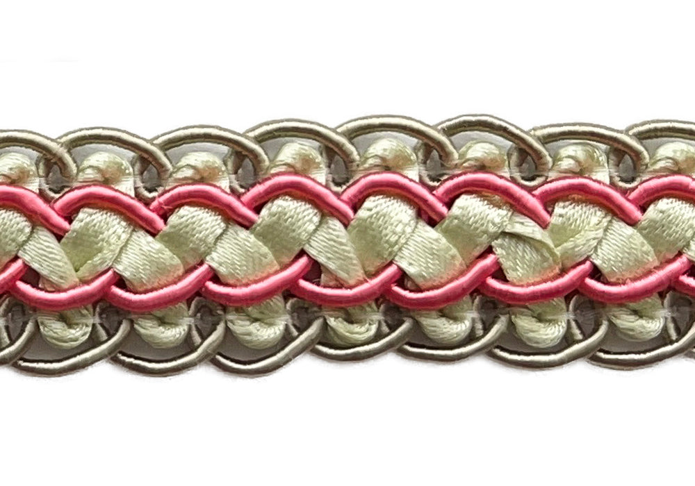3/4" Pistachio & Rouge Braided Trim (Made in USA)