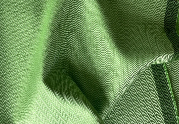 Elegant Fern Green Herringbone Silk & Cotton Suiting (Made in Spain)