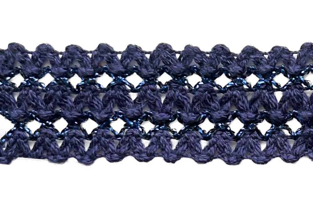1" Metallic Aegean Blue Open-Weave Trim (Made in England)
