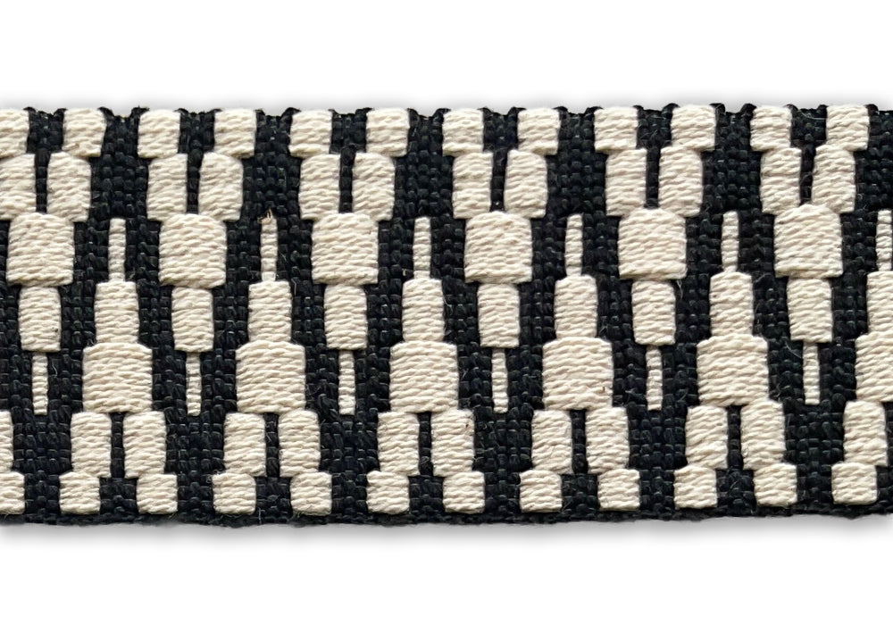 1 1/2" Stacked Onyx & Ivory Cotton Braided Trim (Made in Italy)