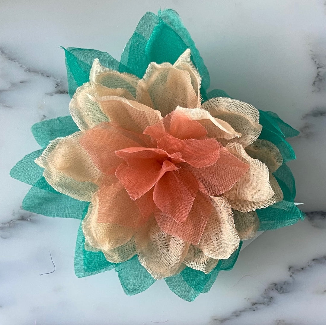 Turquoise & Peach Tropical Silk Flower (Made in USA)