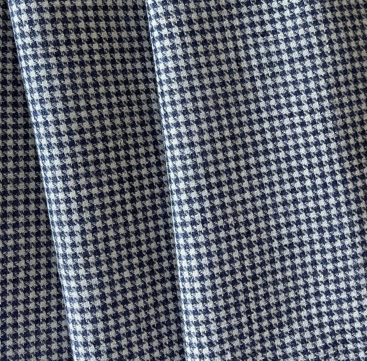 Midnight Navy & White Wool & Linen Houndstooth (Made in Italy)