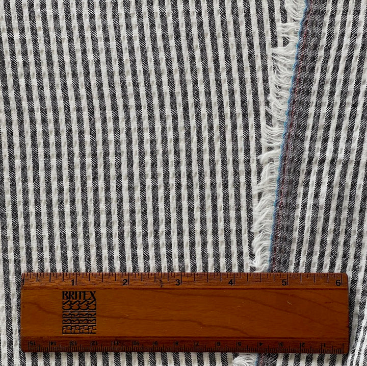 Soft Black & Natural Checked Stretch Wool/Cotton Seersucker (Made in Italy)