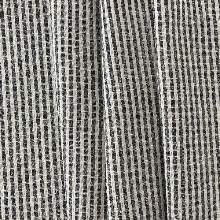 Soft Black & Natural Checked Stretch Wool/Cotton Seersucker (Made in Italy)