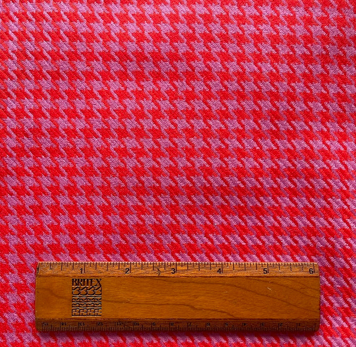 High-End Lilac & Candy Red Houndstooth Wool Twill (Made in Italy)