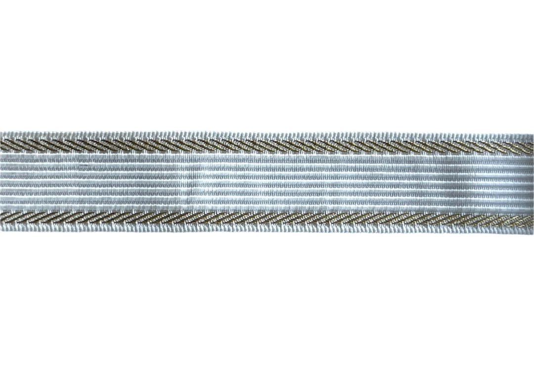 1 1/8" Classic Metallic Gold & White Brocade Ribbon (Made in France)