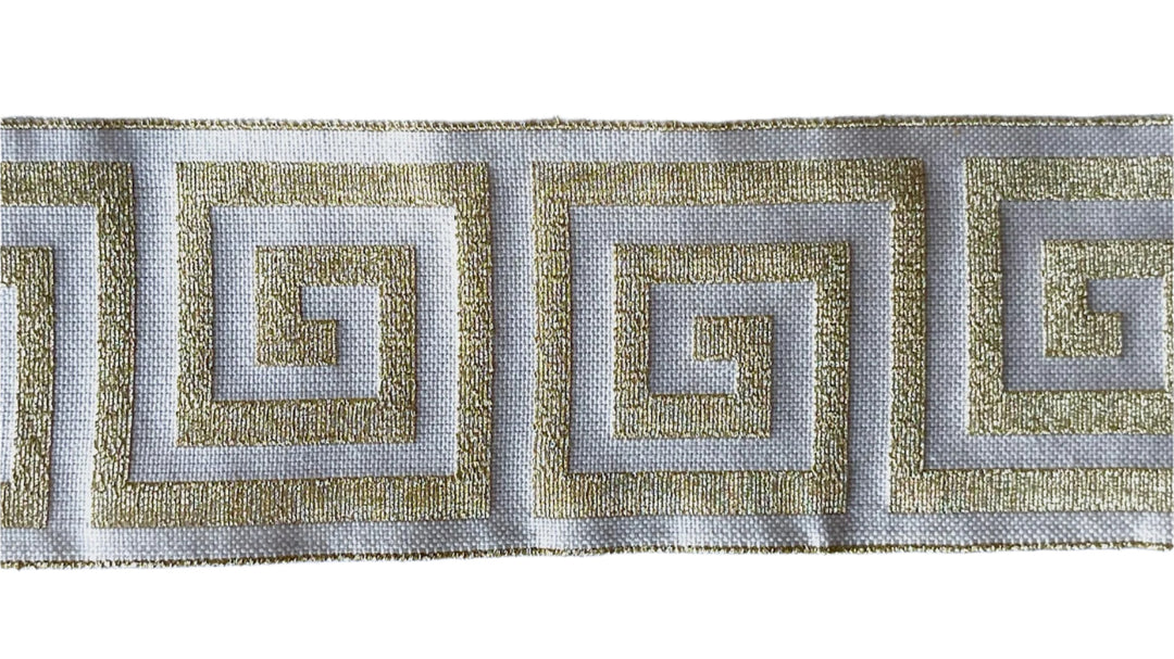 2 1/2" Greek Key Metallic Gold & Cream Brocade Ribbon (Made in France)
