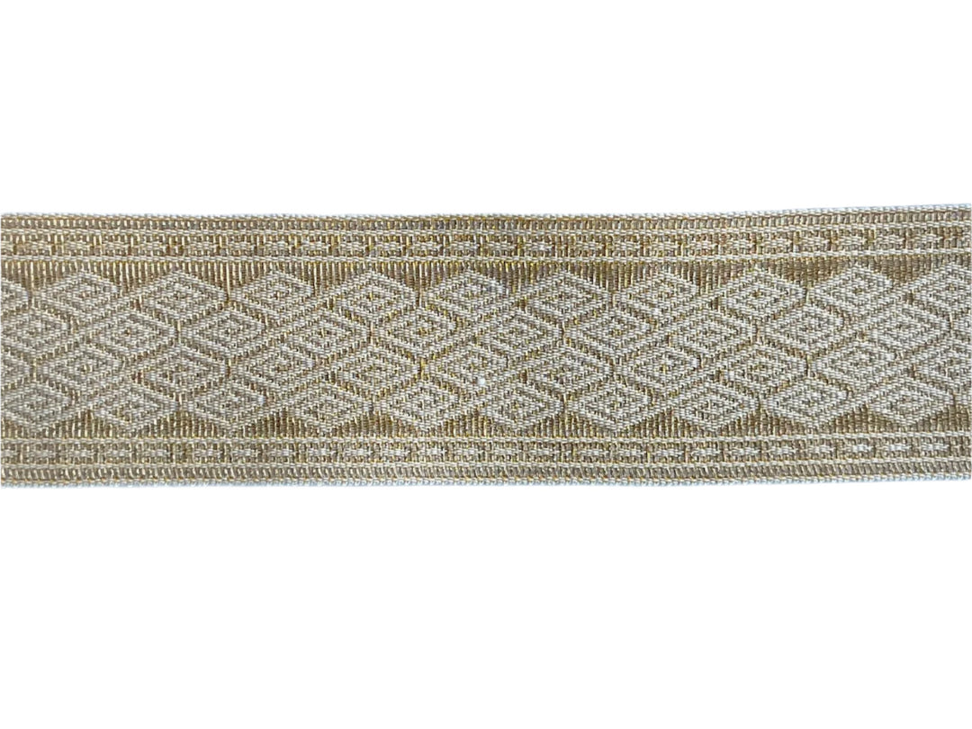 1 1/2" Stylized Greek Key Metallic Gold & Peach Blush Brocade Ribbon (Made in Austria)