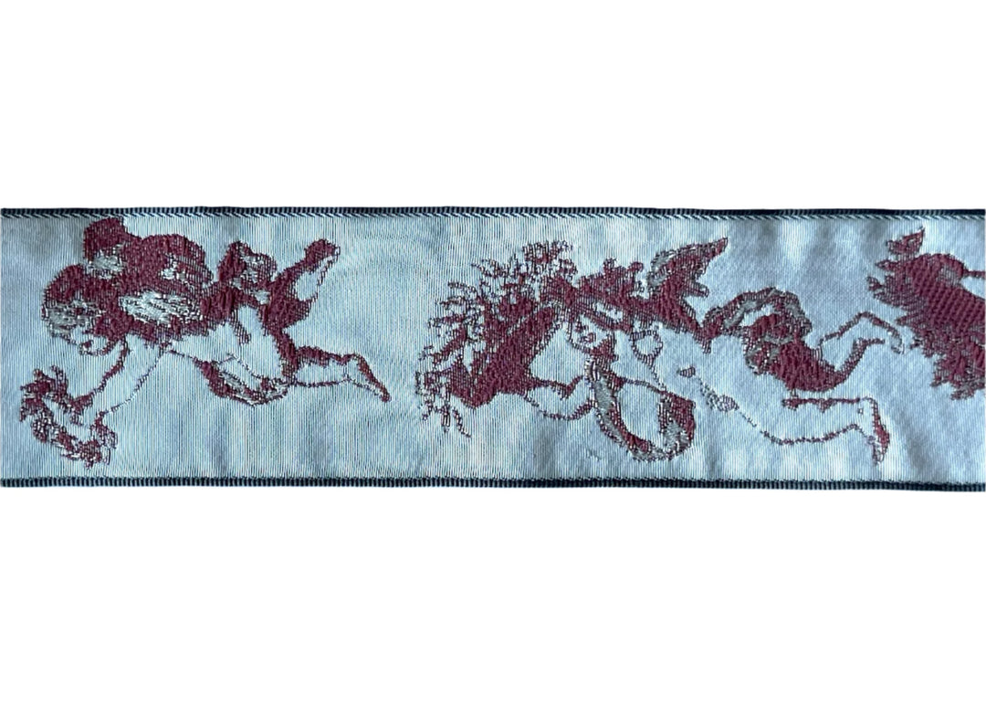1 7/8" Rosewood Cherubs on Ivory Woven Ribbon (Made in France)