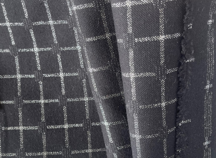 Yves Saint Laurent Chic Black & Silver Windowpane Check Woolen (Made in Italy)
