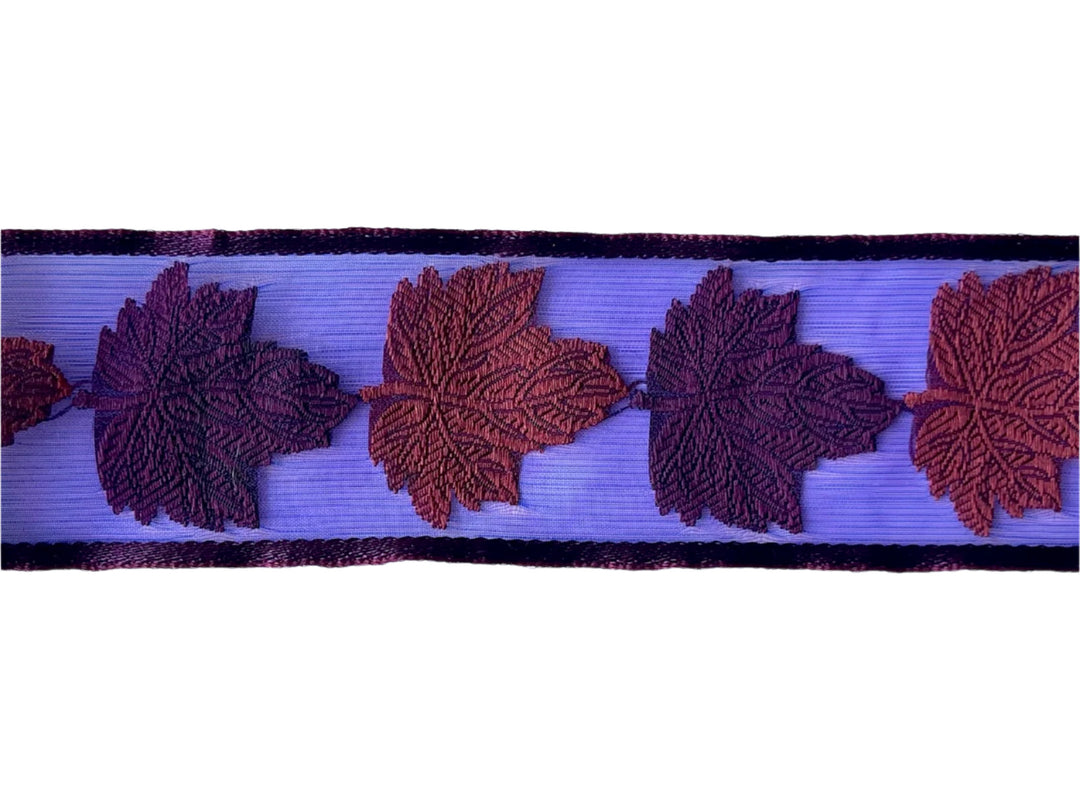 2" Oak Leaves on Iris Organza Woven Ribbon (Made in France)