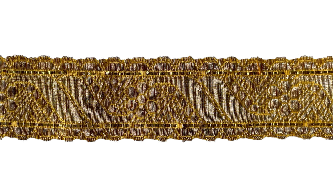 1 3/4" Vintage Scalloped Metallic Gold Brocade Ribbon (Made in France)