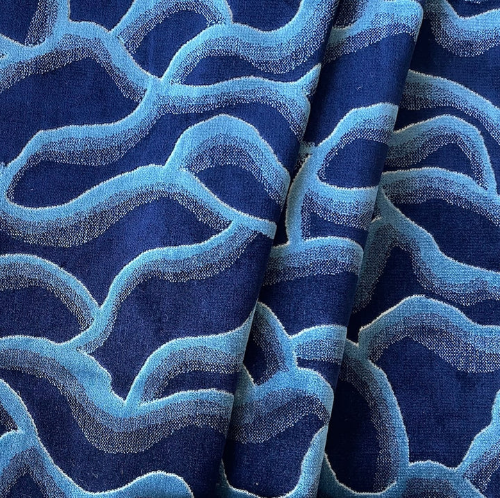 Kravet Deep Sea Caves Navy Rayon Viscose Blend Upholstery Yelvet (Made in Turkey)