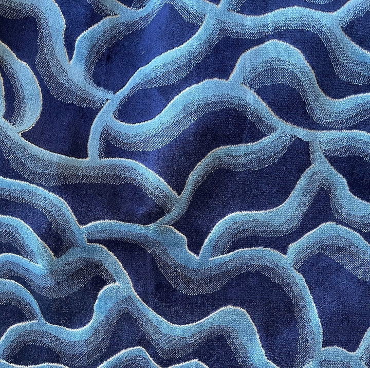 Kravet Deep Sea Caves Navy Rayon Viscose Blend Upholstery Yelvet (Made in Turkey)