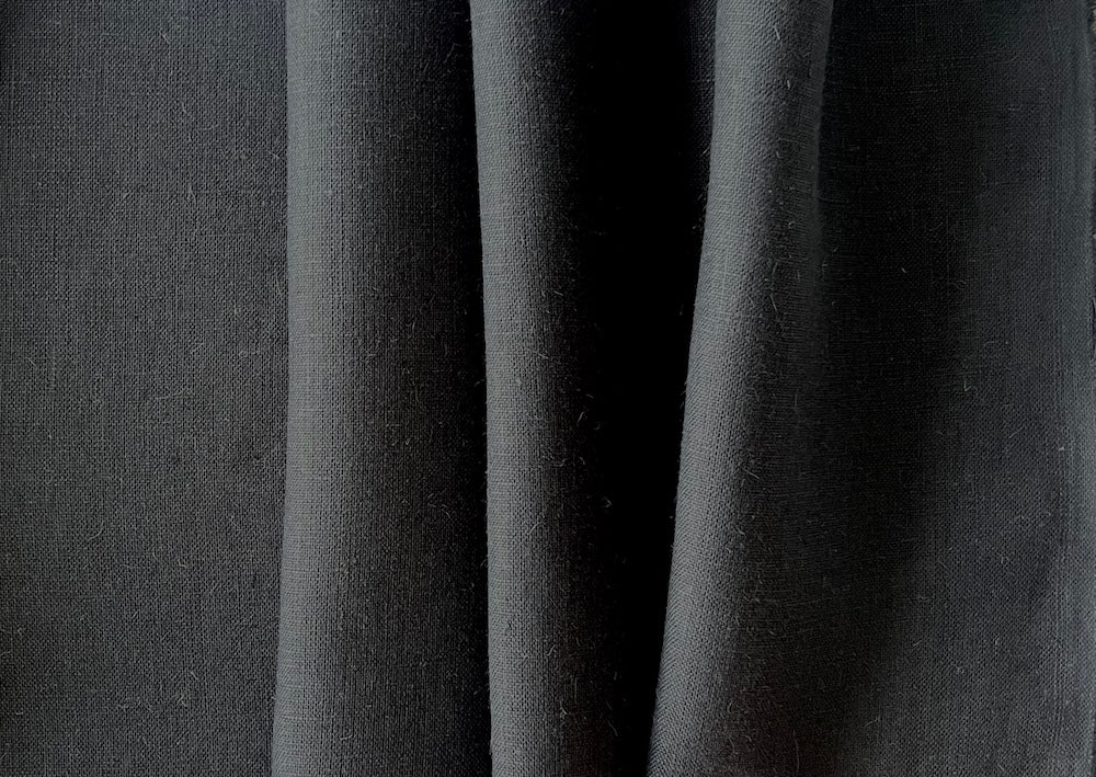 Semi-Sheer Coal Black Handkerchief Linen (Made in Poland)