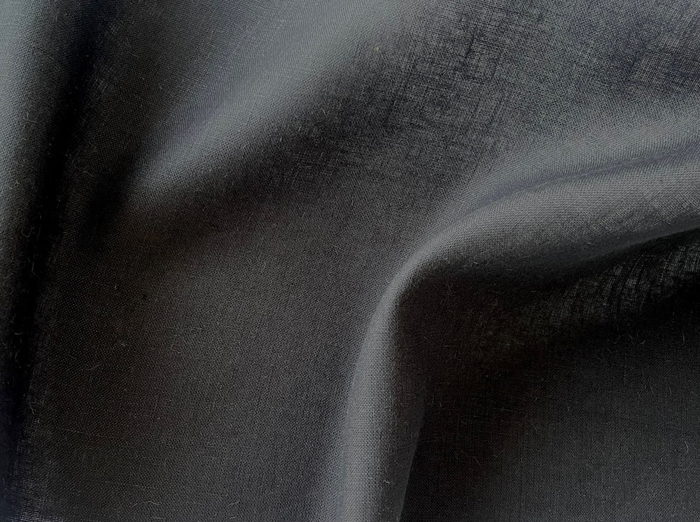 Semi-Sheer Coal Black Handkerchief Linen (Made in Poland)