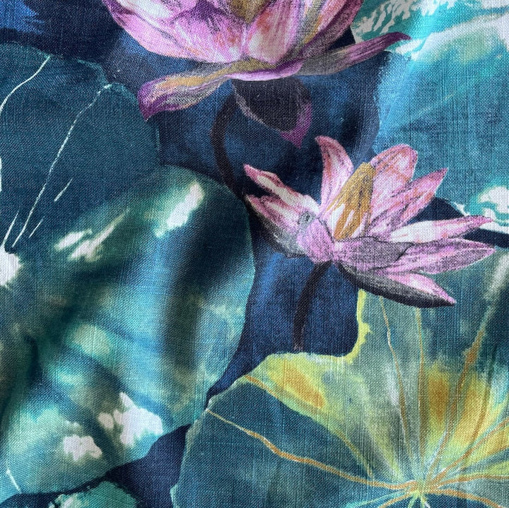 Lily Pond Splendor Navy Linen Blend (Made in England)
