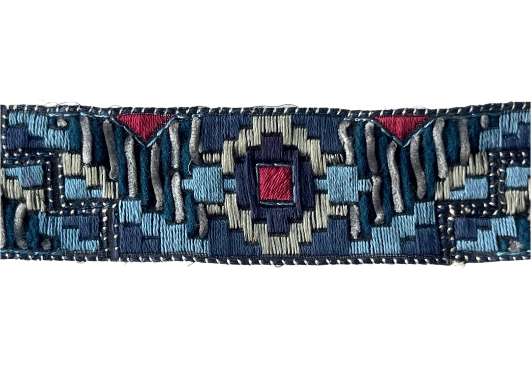 1 1/2" Vintage Navy Kilim Woven Ribbon (Made in France)