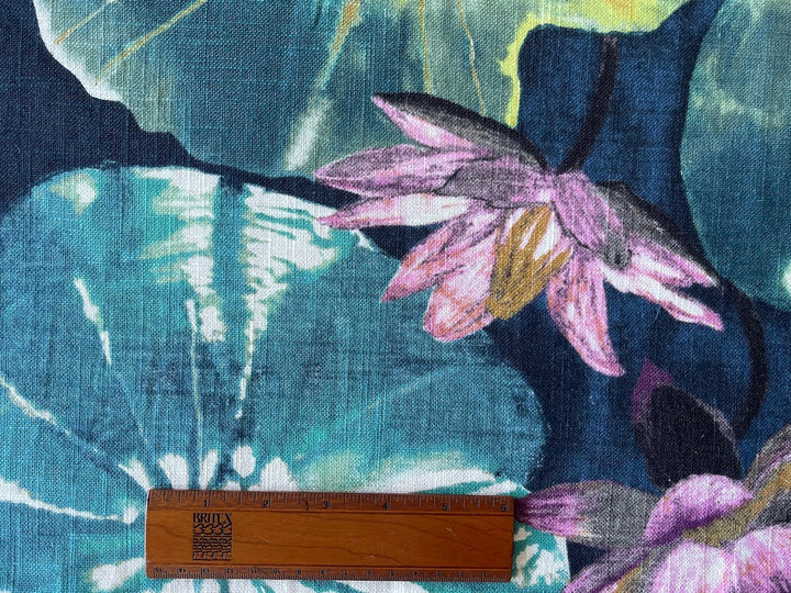 Lily Pond Splendor Navy Linen Blend (Made in England)