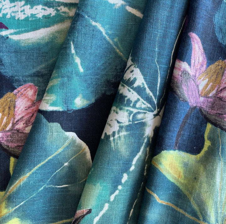 Lily Pond Splendor Navy Linen Blend (Made in England)