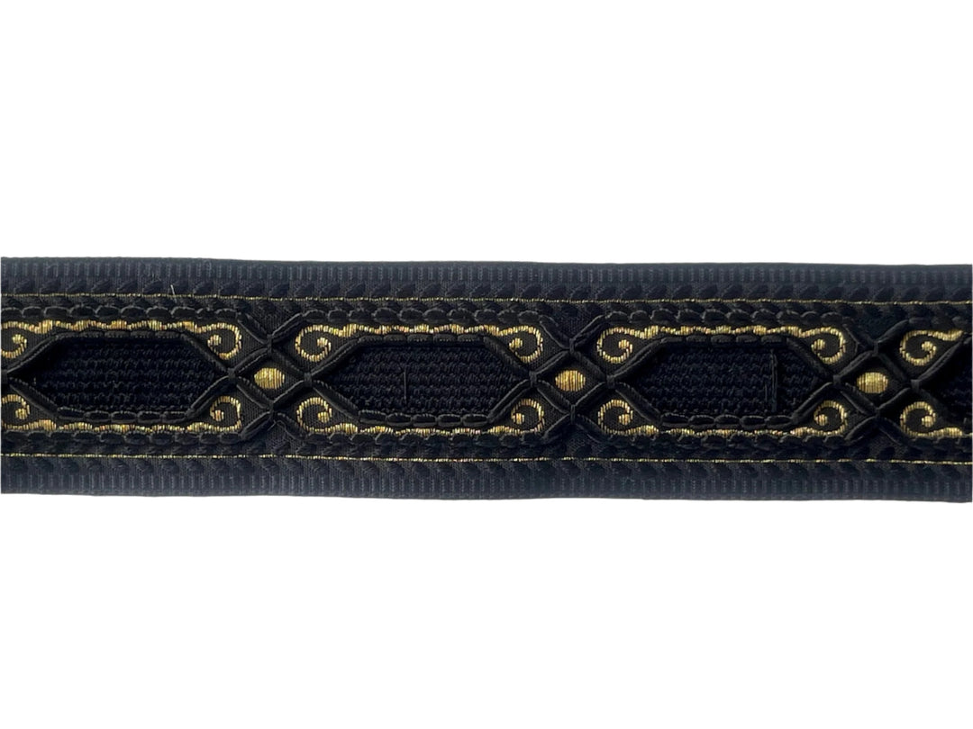 1 1/2" Onyx Medallions Metallic Gold Brocade Ribbon (Made in France)