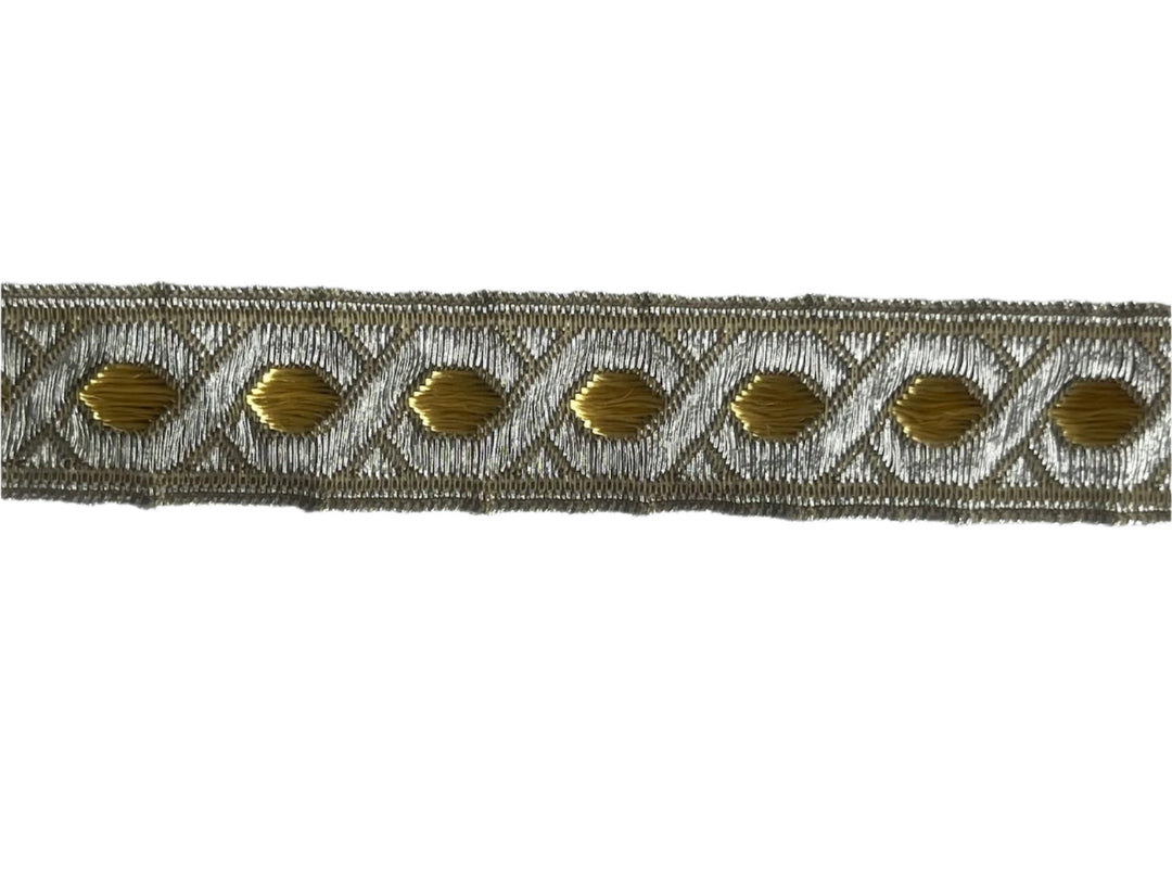 1" Squared Off Guilloche Metallic Gold & Silver Brocade Ribbon (Made in Germany)