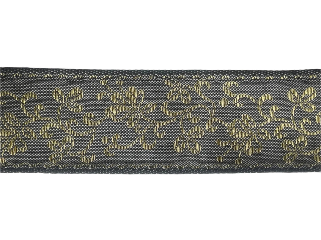 1 5/8" Subtle Golden Ribbons on Oxford Grey Woven Ribbon (Made in Austria)