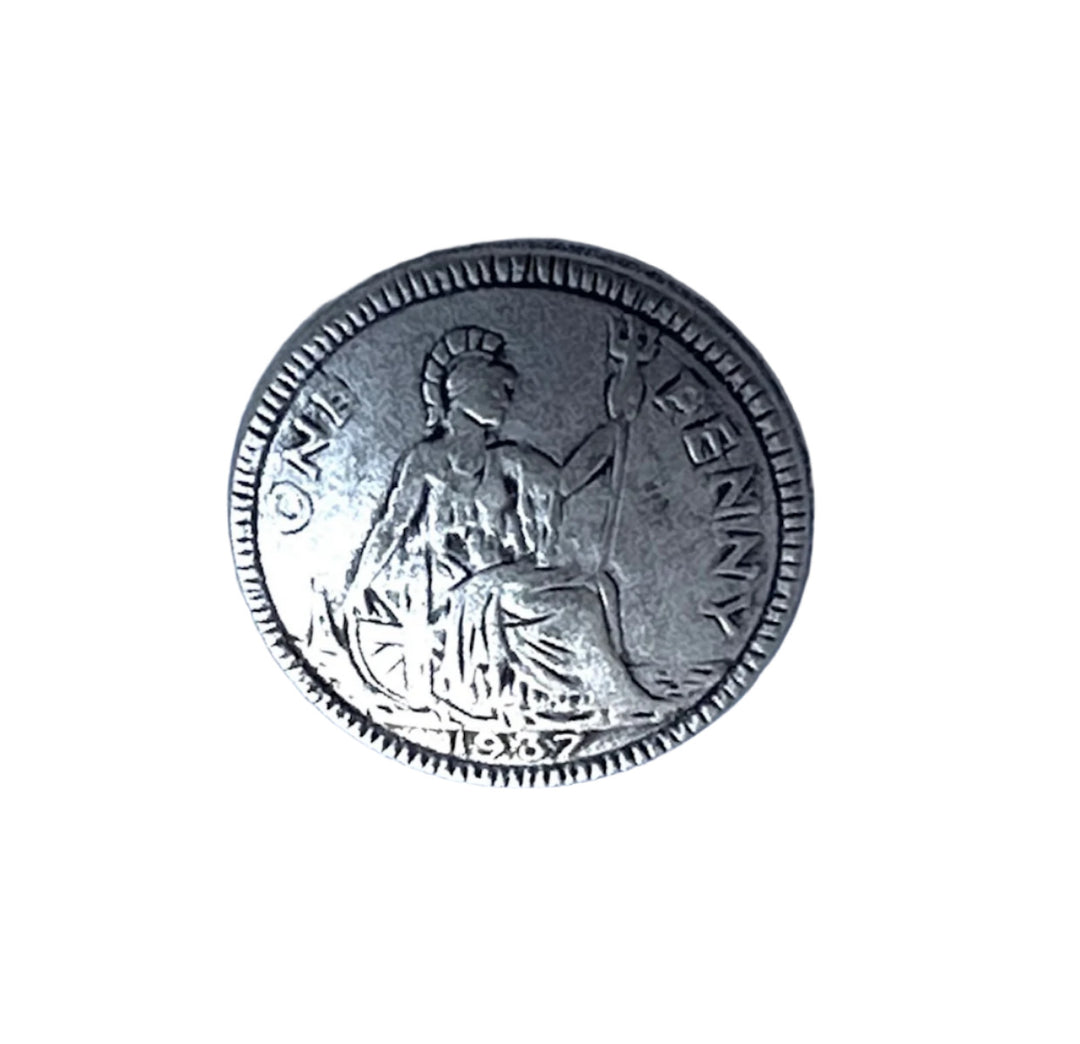 1937 British Penny Antique Silver Metal Button (Made in Germany)
