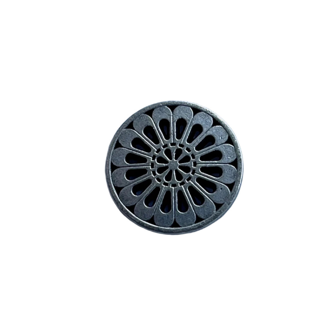 Flower O'Clock Antique Silver Metal Button (Made in Germany)