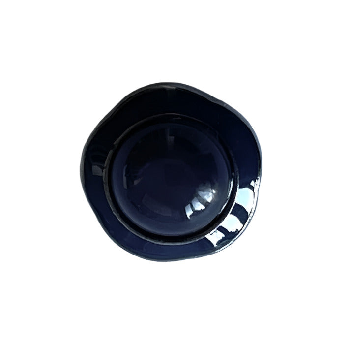 1/2" Navy Cabochon Enameled Silver Metal Button (Made in Italy)