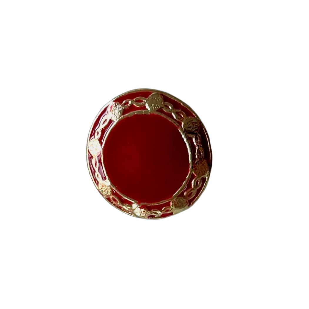 11/16" Ruby Enameled & Gold Filigree Metal Button (Made in Germany)