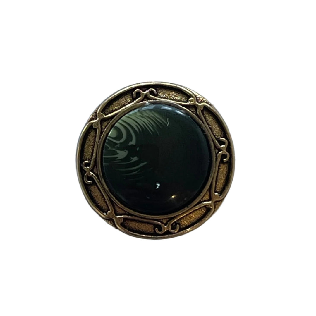 11/16" Olive & Gold Filigree Metal Button (Made in Spain)