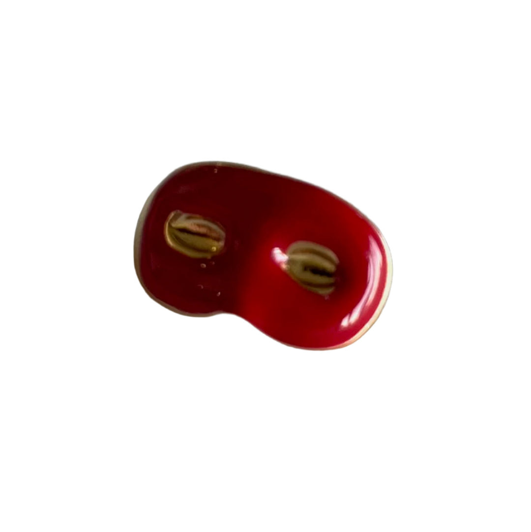 5/8" Red Masque Enameled Gold Metal Button (Made in Italy)