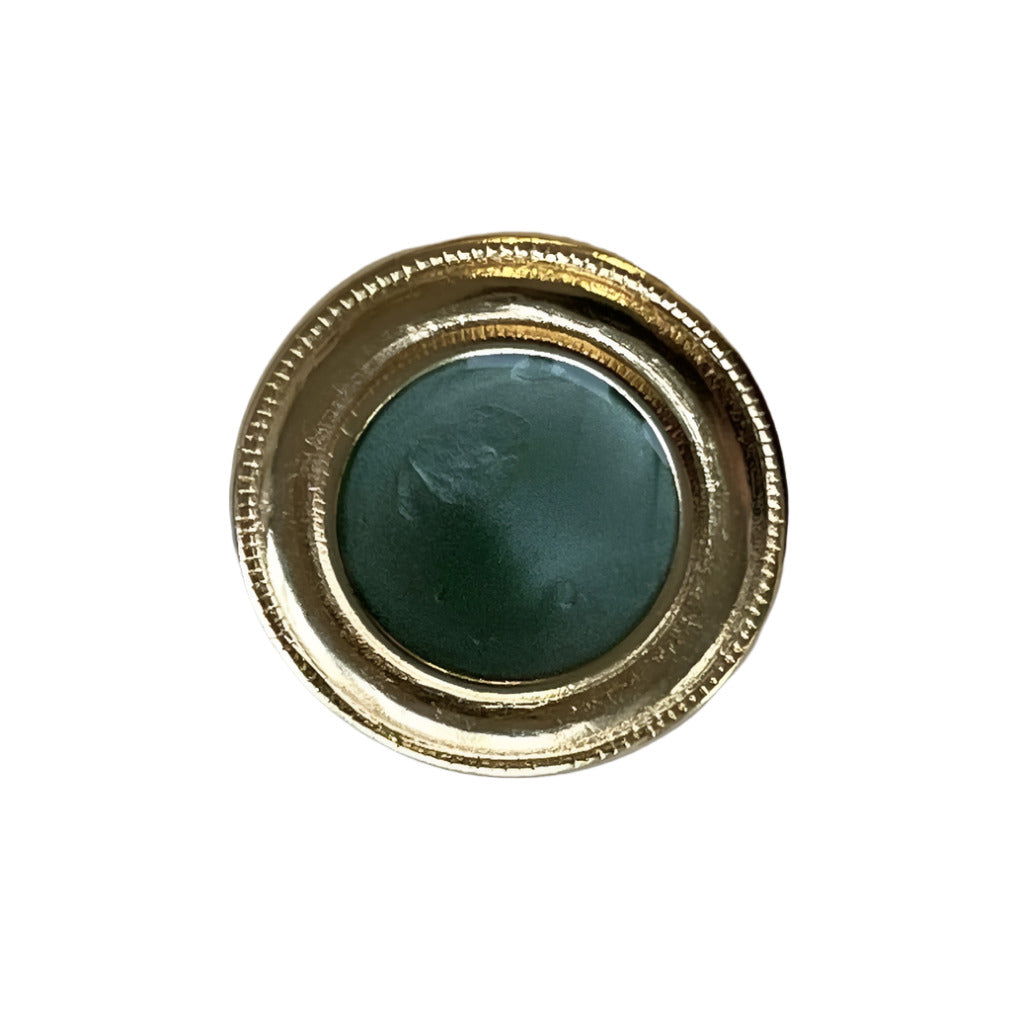 Flat Conifer & Beaded Gold Rim Metal Button (Made in Spain)