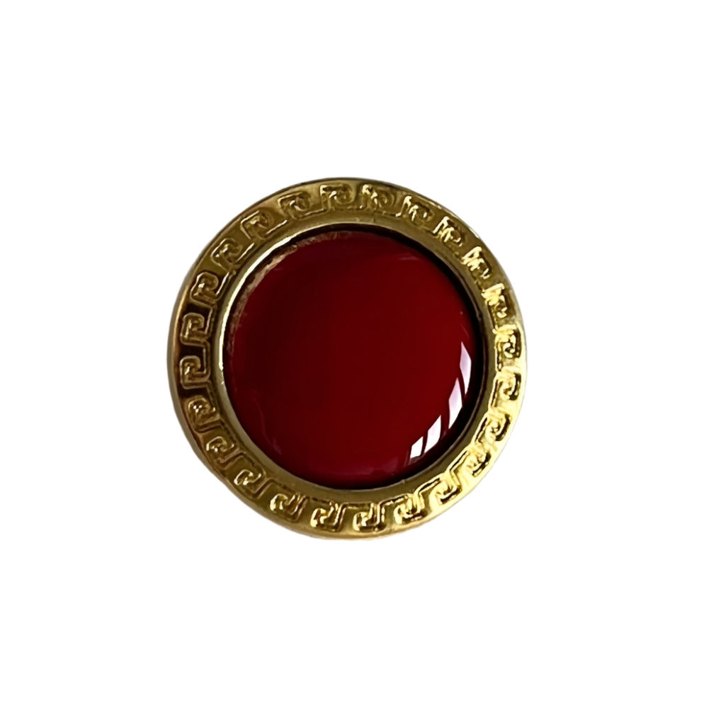 5/8" Ruby & Gold Greek Key Metal Button (Made in Spain)