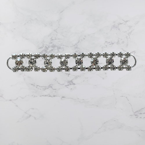 4" Clear Rhinestone & Silver Linear Metal Buckle