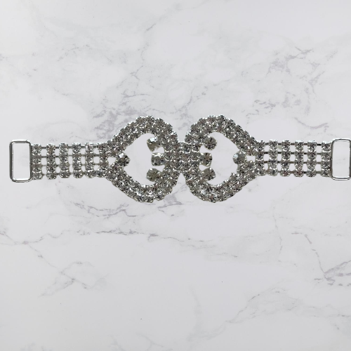 4 3/4" Clear Rhinestone & Silver Double Raindrop Metal Buckle