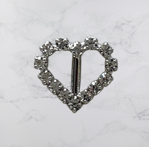 1/4" Clear Rhinestone & Silver Heart-Shaped Metal Buckle