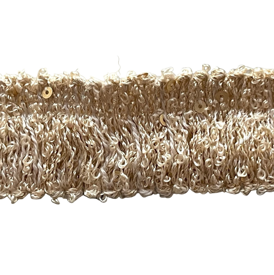 1 1/4" Champagne With Gold Micro Sequins Fringed Piping Trim (Made in France)